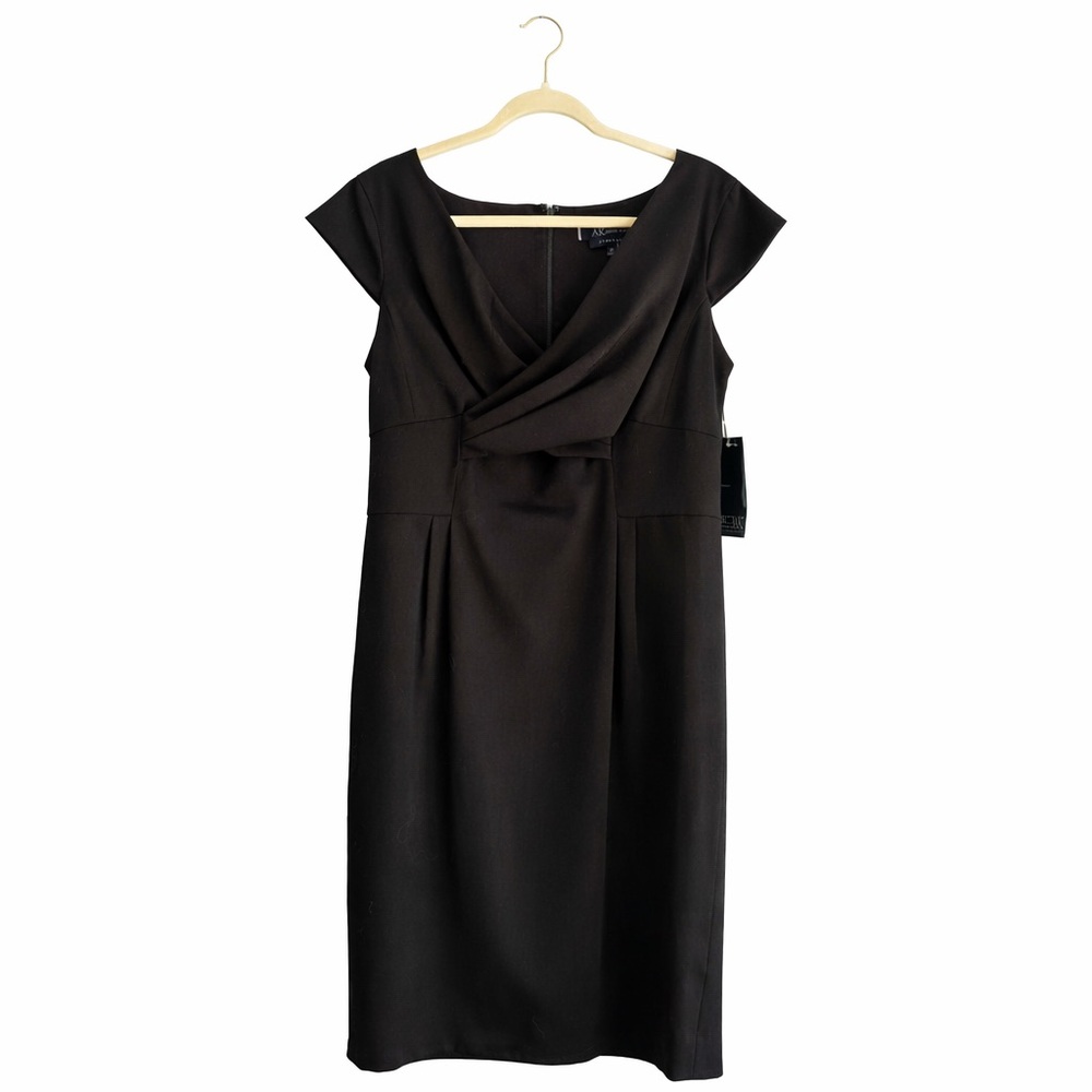 ANNE KLEIN AK Black Classic Sheath Cap Sleeve Cocktail Work Dress 10 NWT size 10